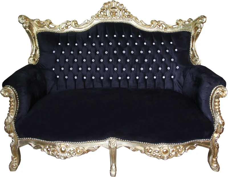 Casa Padrino Barock Wohnzimmer Set Master Schwarz/Gold mit Glitzersteinen - 3er Sofa, 2er Sofa und 1 Sessel