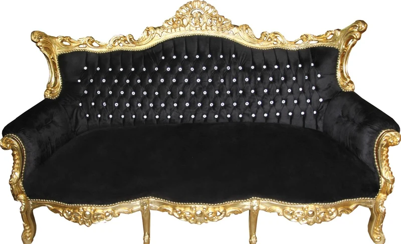 Casa Padrino Barock Wohnzimmer Set Master Schwarz/Gold mit Glitzersteinen - 3er Sofa, 2er Sofa und 1 Sessel