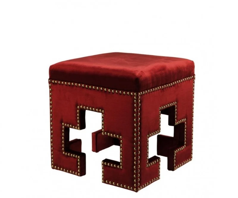 Casa Padrino Luxus Hocker Club Hocker in Rot und Antik-Messing 41 x 41 x H. 45 cm