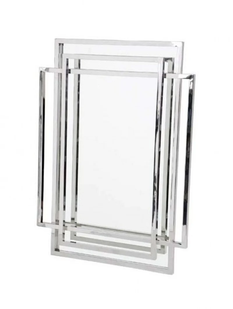 Casa Padrino Luxus Designer Wandspiegel in Silber, polierter Edelstahl und Spiegelglas, 85 x 115 cm