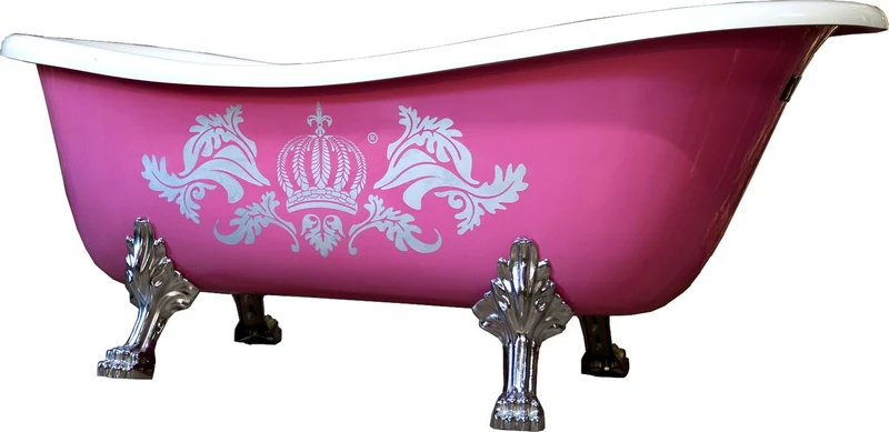 Casa Pompöös by Casa Padrino Luxus Badewanne Deluxe freistehend Pink / Silber / Weiß 1695mm mit Löwenfüssen