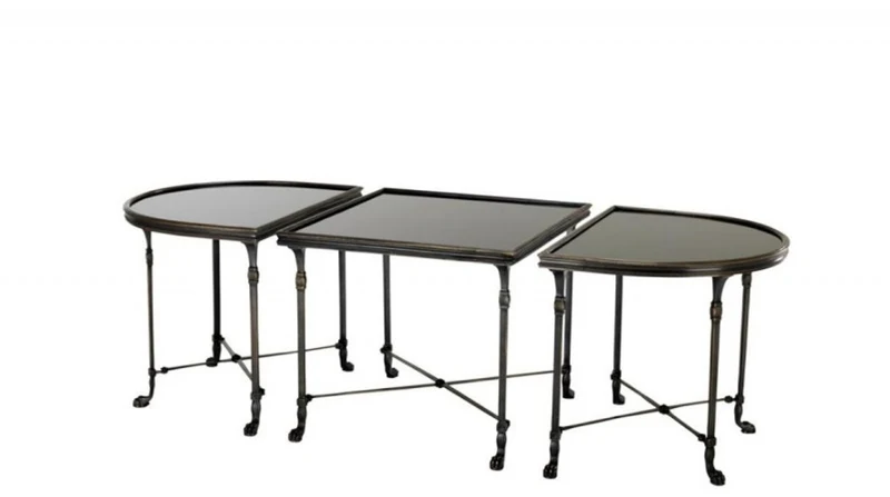 Casa Padrino Luxus Art Deco Designer Beistelltisch 3er Set Anthrazit mit schwarzem Glas 136 x 55 x H. 43 cm