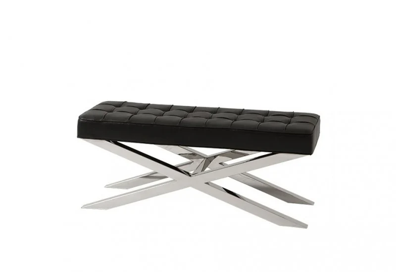 Casa Padrino Luxus Sitzbank in schwarzer Leder Optik und poliertem Edelstahl - 120 x 42,5 x H. 53,5 cm