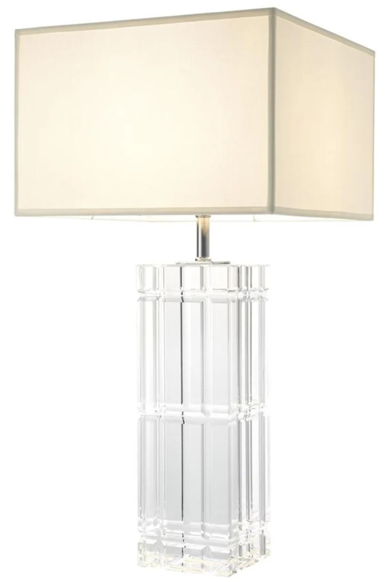 Casa Padrino Luxus Designer Hotel Kristallglas Tischleuchte mit weißem Lampenschirm - Limited Edition
