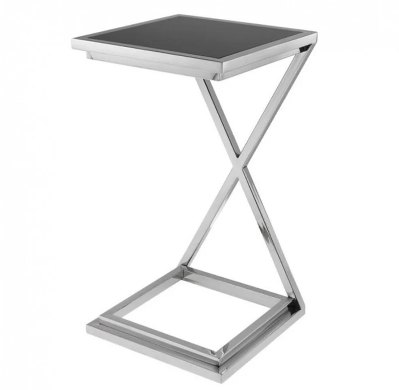 Casa Padrino Luxus Art Deco Designer Beistelltisch Nickel mit schwarzem Glas 33 x 33 x H. 60 cm