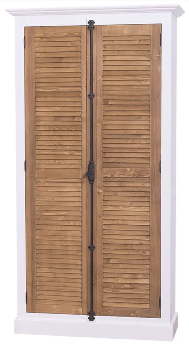 Casa Padrino Landhausstil Kleiderschrank aus Kiefernholz in Weiß / Braun, 109 x 39 x H. 210 cm