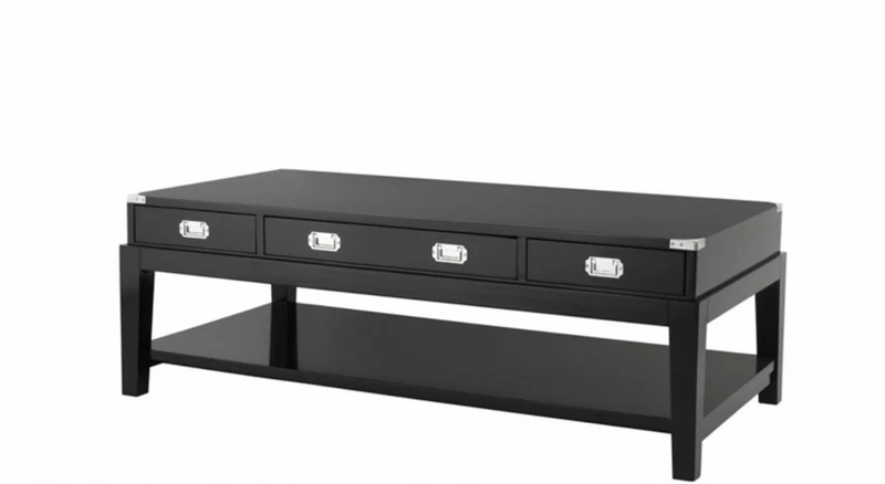 Casa Padrino Luxus Art Deco Designer Couchtisch aus Birkenholz und Metall - Schwarz / Nickel - 140,5 x 71,5 x H. 48 cm