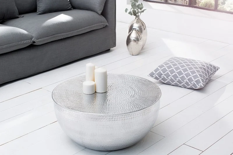 Casa Padrino Couchtisch Silber 68 cm Aluminium - Wohnzimmer Salon Tisch - Unikat