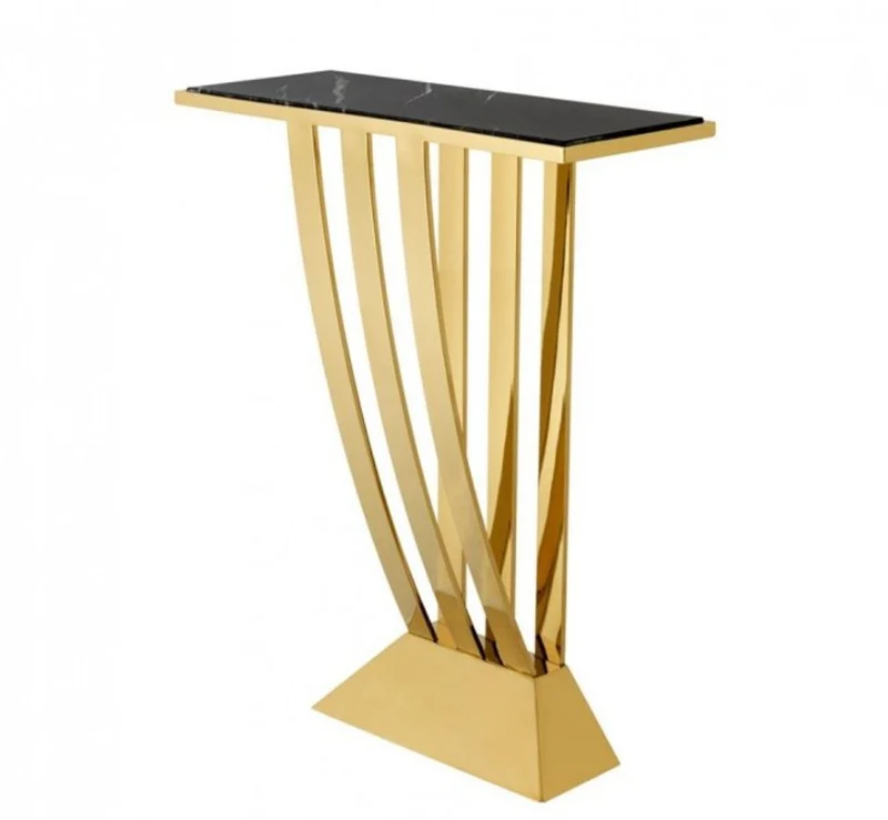 Casa Padrino Luxus Konsole Gold mit schwarzem Marmor im Art Deco Stil 70 x 30 x H. 92,5 cm