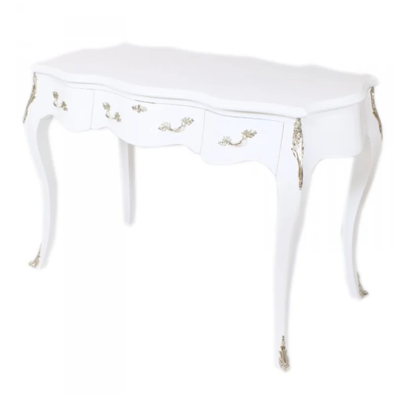 Casa Padrino Barock Schreibtisch Sekretär / Konsole in Weiß und Silber - 120 x 60 x H. 80 cm - Luxus Möbel