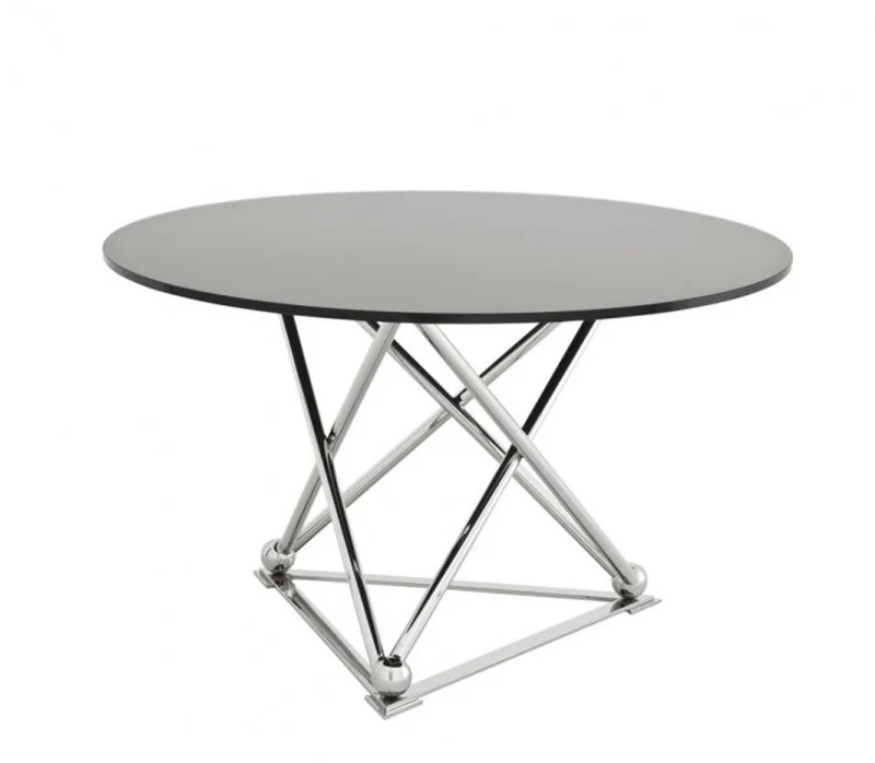 Casa Padrino Designer Luxus Esstisch rund aus poliertem Edelstahl und schwarzem Glas, Durchmesser 130 x H. 75 cm