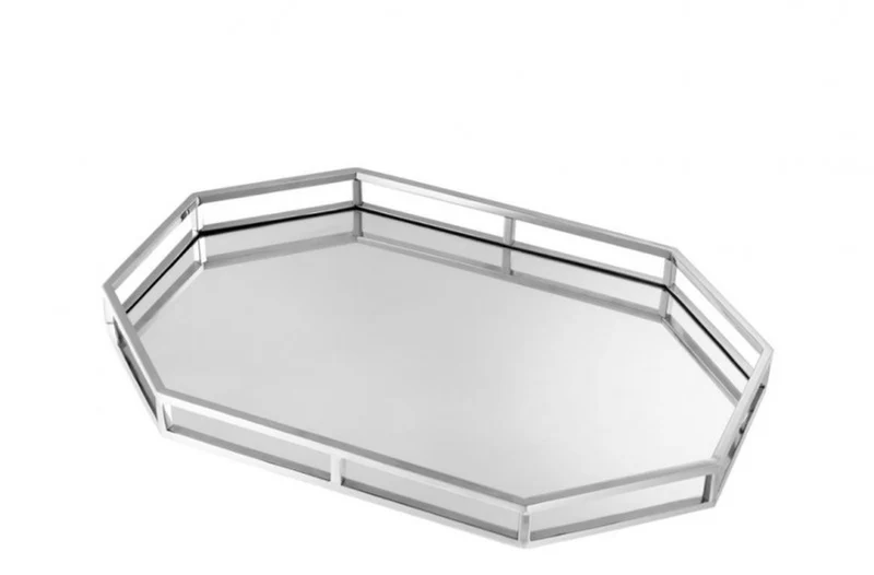 Casa Padrino Luxus Designer Edelstahl Tablett mit Nickel Finish in Silber 60 x 40 x H. 5 cm