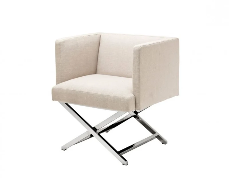 Casa Padrino Art Deco Club Sessel - Luxus Hotel Sessel aus poliertem Stahl und Stoff Panama Natural - 66 x 57 x 74 cm