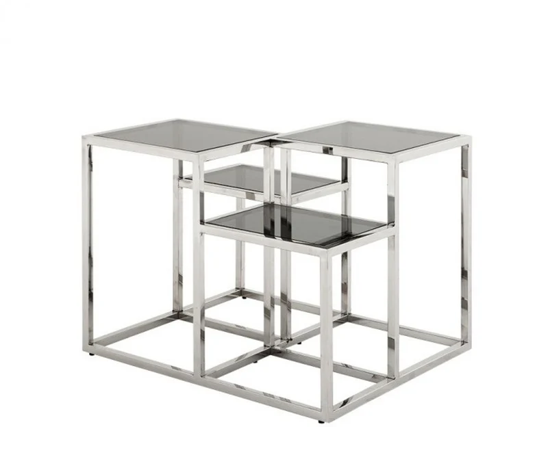 Casa Padrino Luxus Art Deco Designer Beistelltisch in poliertem Stahl und Rauchglas 65 x 65 x H. 50 cm