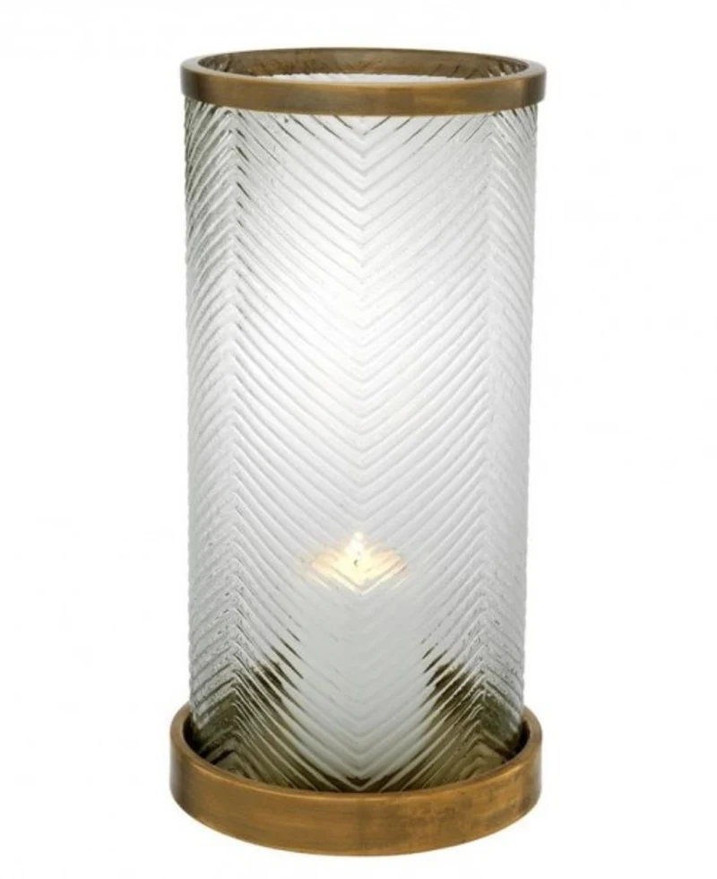 Casa Padrino Designer Windlicht Kerzenleuchter Vintage Messing 23 x H. 42 cm