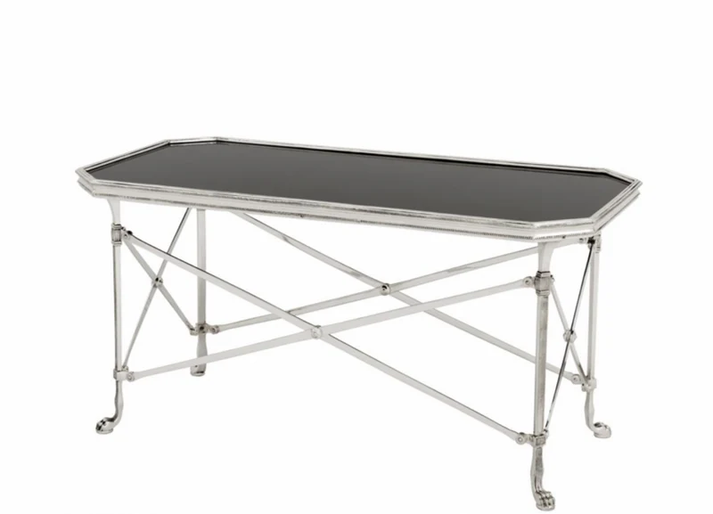 Casa Padrino Luxus Art Deco Designer Couchtisch - Antik Silber / Schwarzes Glas - 90 x 47 x H. 45 cm
