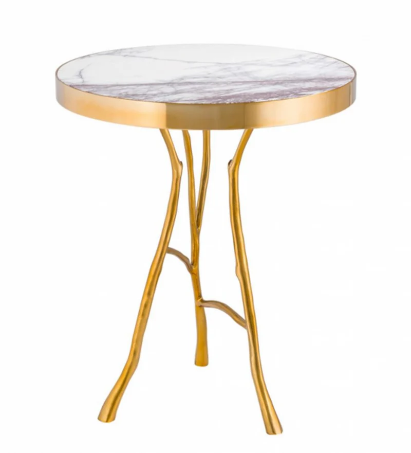 Casa Padrino Luxus Art Deco Designer Beistelltisch Gold mit weißer Marmorplatte 50 x H 58 cm