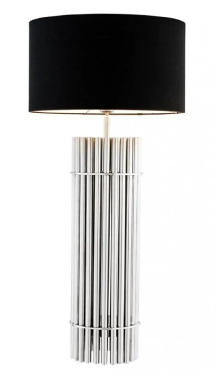 Casa Padrino Luxus Tischleuchte im edlen Nickel Design, Höhe 96,5 cm, Durchmesser 19,5 cm, inkl. schwarzem Lampenschirm