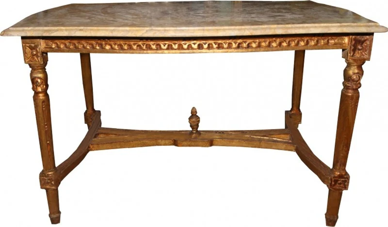 Casa Padrino Barock Couchtisch in Gold mit cremefarbener Marmorplatte 96 x 64 x 58 cm - Limited Edition