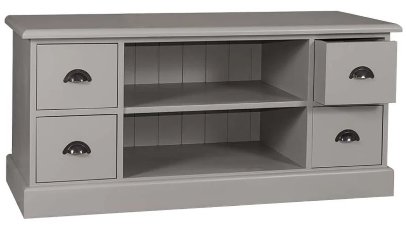 Casa Padrino Landhausstil Sideboard Fernsehschrank Grau 129 x 50 x H. 60 cm - Massives Kiefernholz und Metall