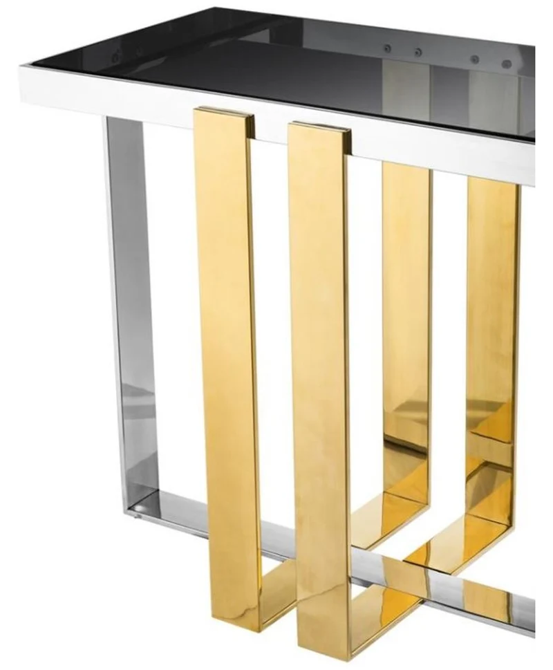Casa Padrino Designer Edelstahl Konsole mit Rauchglas - Luxus Konsolentisch