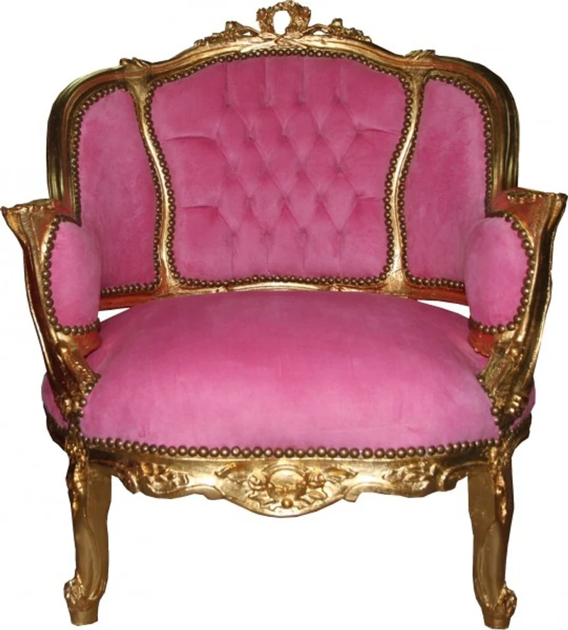 Casa Padrino Barock Salon Lounge Sessel Rosa / Gold - Cocktailsessel - 90 cm x 75 cm x 63 cm