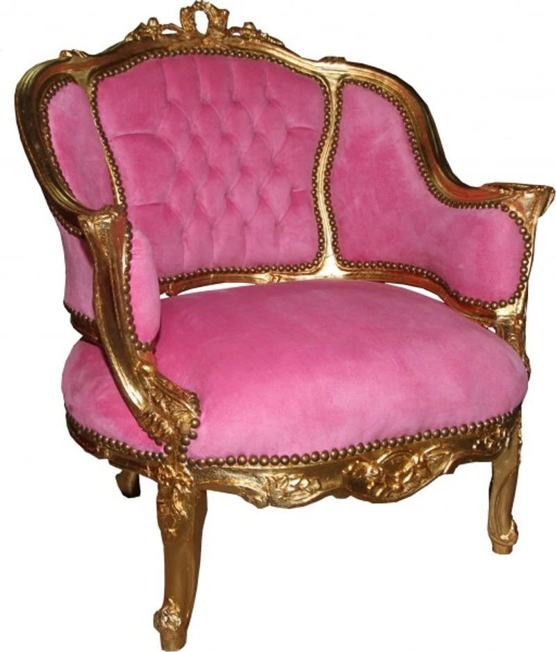 Casa Padrino Barock Salon Lounge Sessel Rosa / Gold - Cocktailsessel - 90 cm x 75 cm x 63 cm