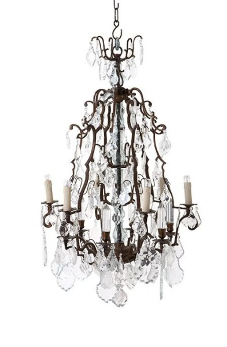Casa Padrino Luxus Kronleuchter - Antik Messing Hängeleuchte mit Glas - Durchmesser 60 cm, Höhe 90 cm