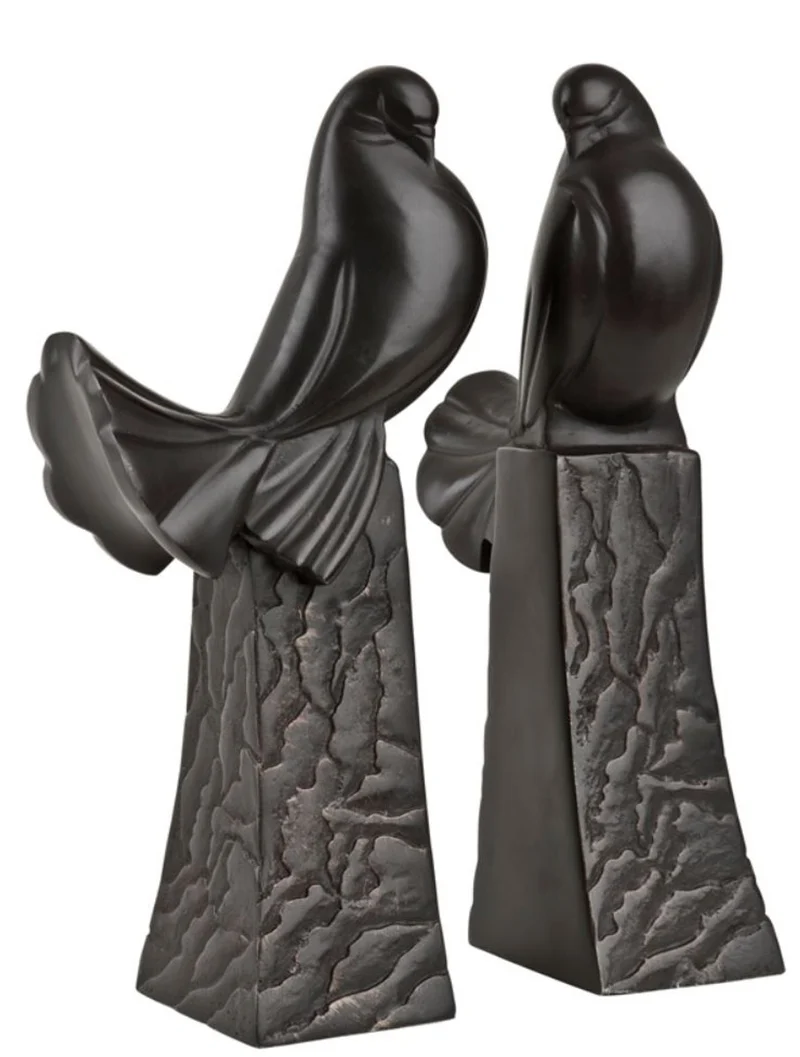 Casa Padrino Buchstützen 2er Set Tauben Antik Bronze Skulptur - Luxus Qualität - Vogel Vögel Skulpturen Set
