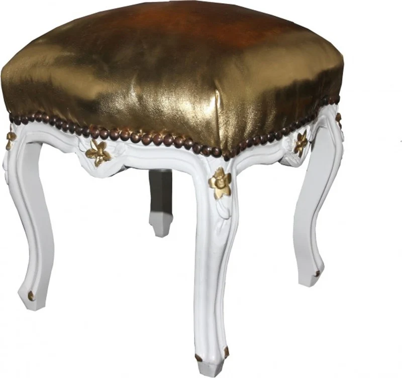 Casa Padrino Barock Fußhocker Gold Lederoptik / Weiß - Antik Stil Möbel - Hocker - Limited Edition