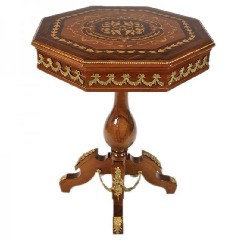 Casa Padrino Barock Beistelltisch Mahagoni Intarsien / Gold H78 x 62 cm - Ludwig XVI Antik Stil Tisch - Möbel