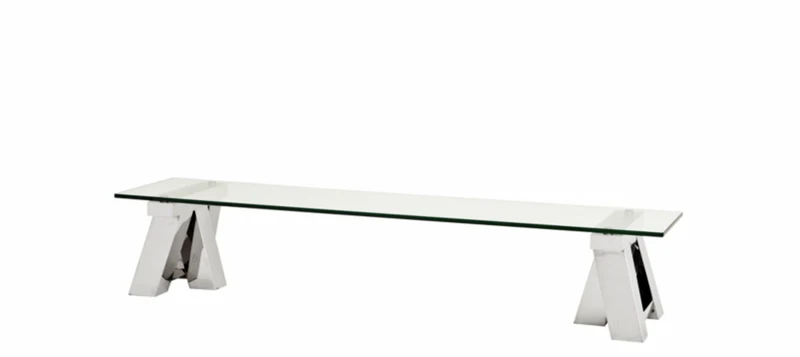 Casa Padrino Art Deco Luxus Couchtisch 190 x 45 x H. 36 cm - Wohnzimmer Tisch aus poliertem Edelstahl