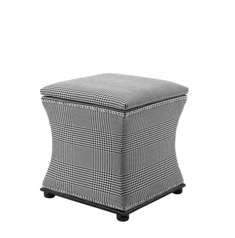 Casa Padrino Luxus Sitzhocker im Barockstil Schwarz & Weiß 47 x 47 x H. 52 cm mit Nickel-Nagelung