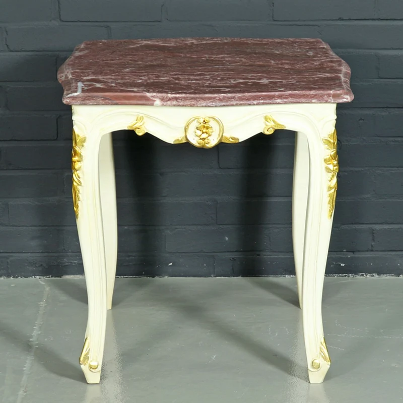 Casa Padrino Barock Beistelltisch Weiß / Gold mit Marmorplatte 55 x 55 cm x H 55 cm