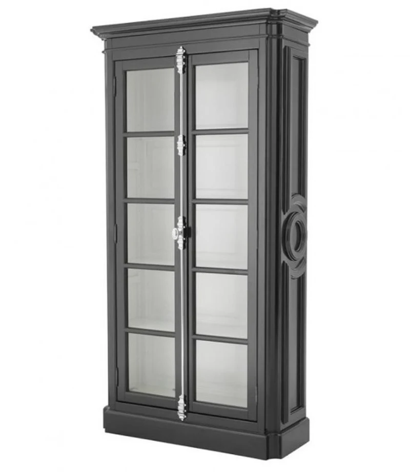 Casa Padrino Luxus Vitrinenschrank im Barockstil Schwarz - 118,5 x 45 x H. 223 cm - Repräsentativer Wohnzimmerschrank