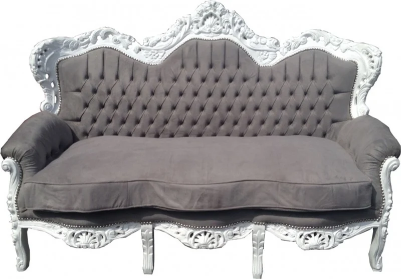 Casa Padrino Barock 3-er Sofa King im edlen Antik Stil Grau / Weiß, Breite 184 cm