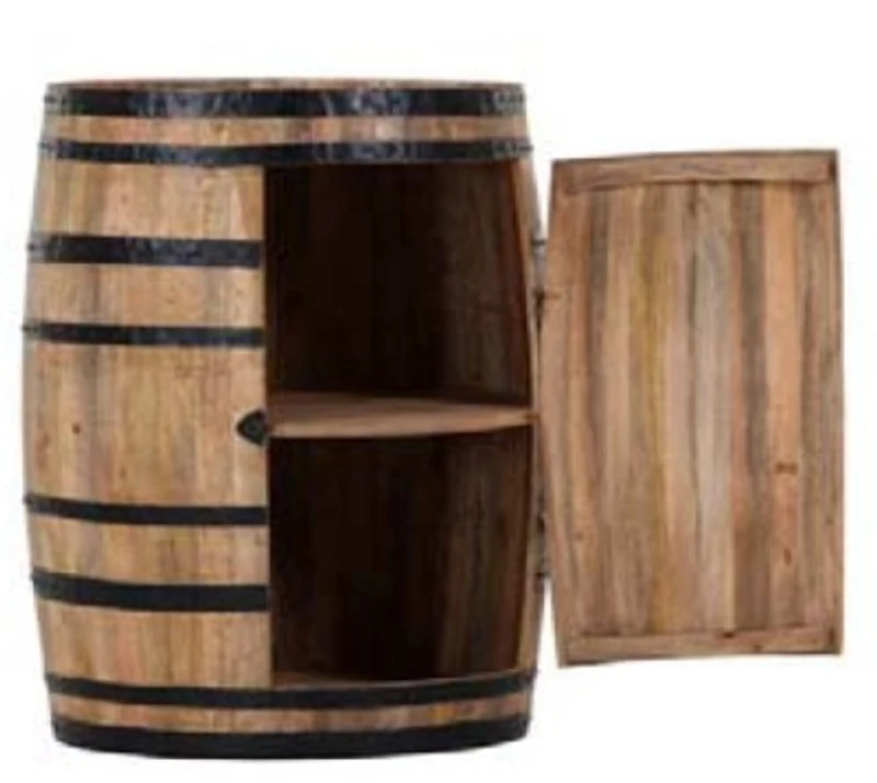 Casa Padrino Bar Schrank Weinschrank Bartisch aus Mango Massivholz - Holzfaß Weinfaß Faßmöbel - Höhe 90 cm, Durchmesser 70 cm