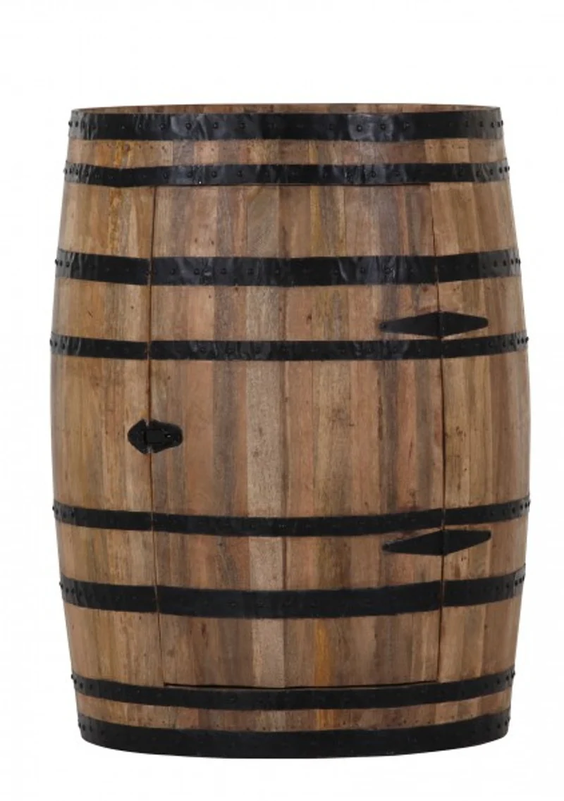 Casa Padrino Bar Schrank Weinschrank Bartisch aus Mango Massivholz - Holzfaß Weinfaß Faßmöbel - Höhe 90 cm, Durchmesser 70 cm