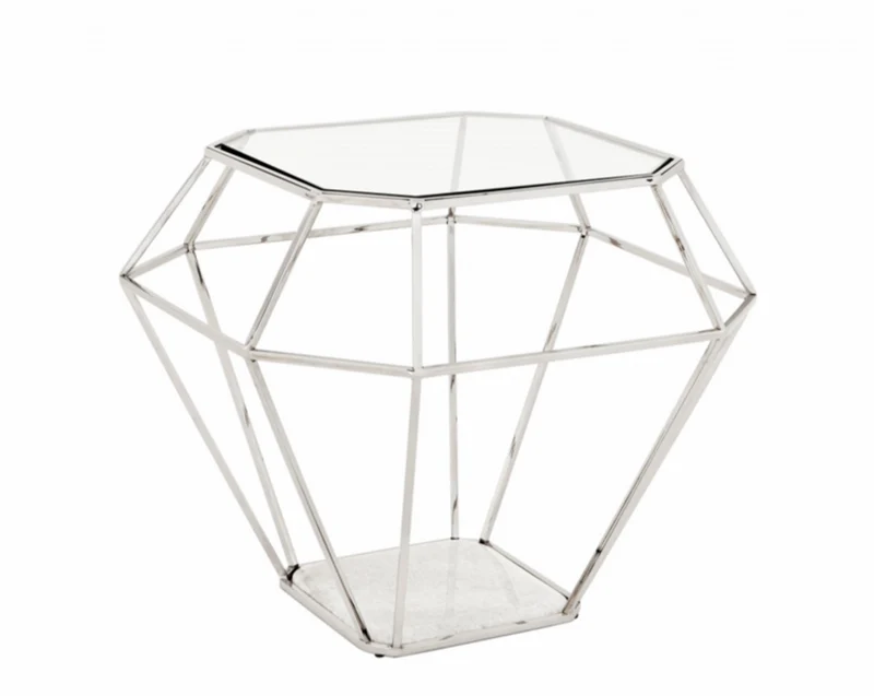 Casa Padrino Luxus Art Deco Designer Beistelltisch Nickel mit weißer Marmorplatte 65 x 65 x H. 56 cm