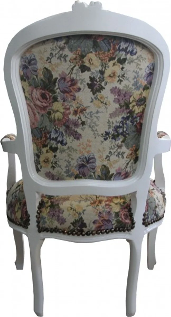Casa Padrino Barock Salon Stuhl Blumen Muster / Creme / Gold - Antik Design Möbel - Limited Edition