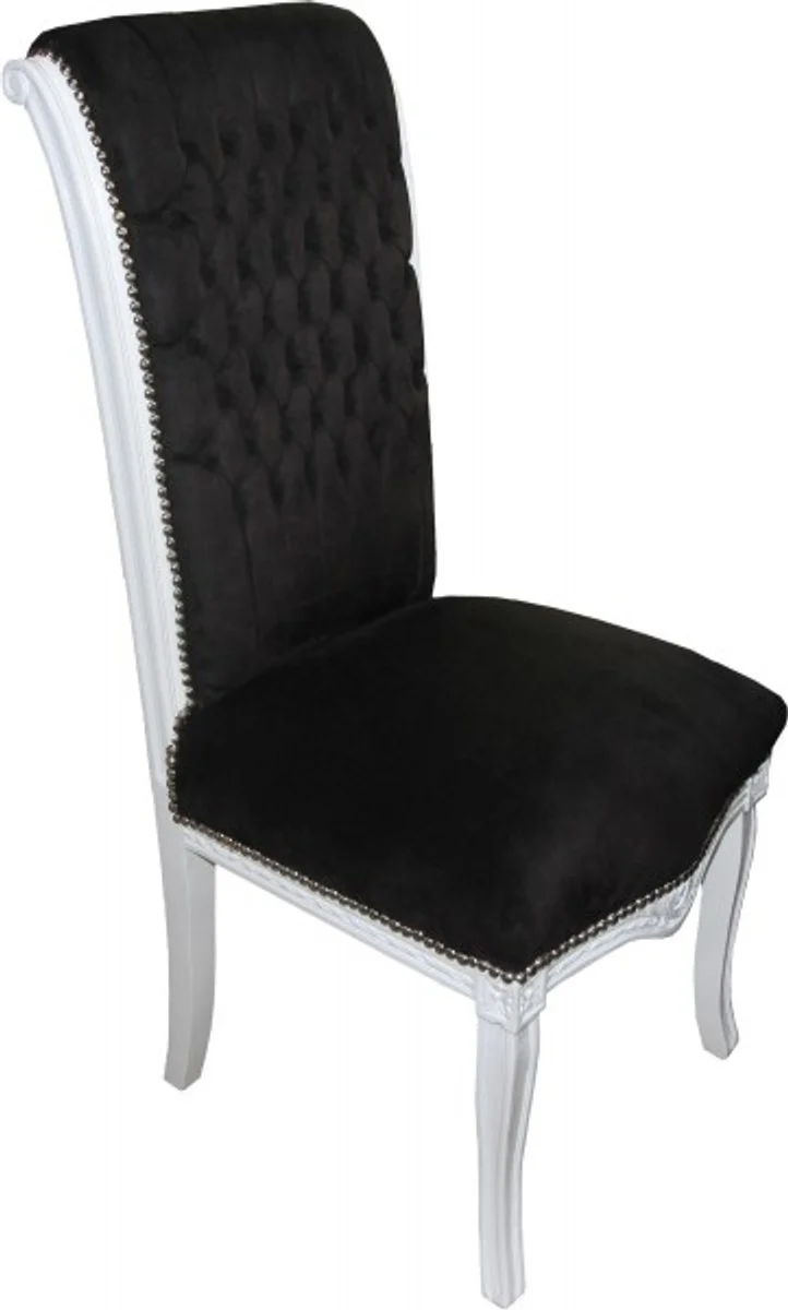 Casa Padrino Barock Hochlehner Esszimmer Stuhl Schwarz/Weiss - Hochlehnstuhl Möbel - Barock Möbel - Limited Edition