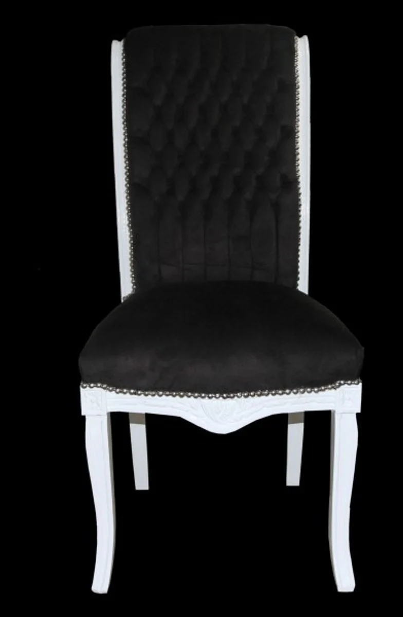 Casa Padrino Barock Hochlehner Esszimmer Stuhl Schwarz/Weiss - Hochlehnstuhl Möbel - Barock Möbel - Limited Edition