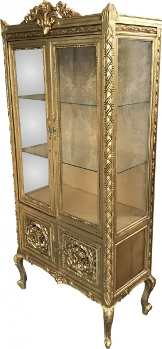 Casa Padrino Barock Vitrine im prunkvollen Gold Design - Doppel Vitrinenschrank aus Holz und Glas - 180 x 80 x 50 cm