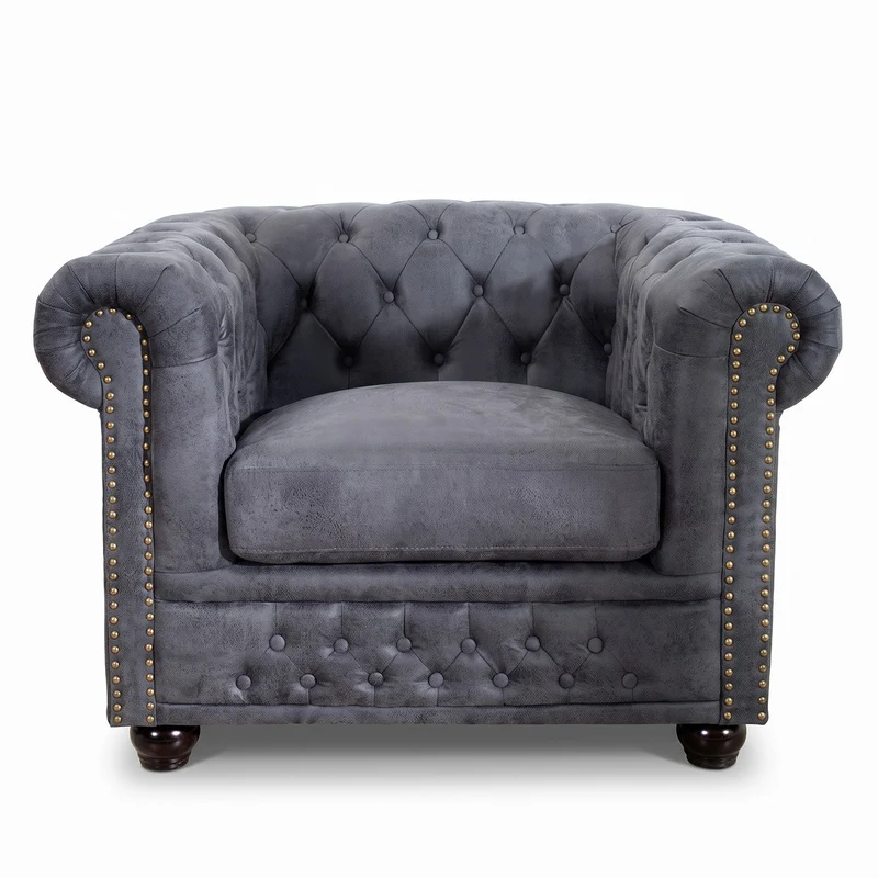 Casa Padrino Chesterfield Sessel Antikgrau - Lounge Sessel Antik grau - Wohnzimmer Sessel