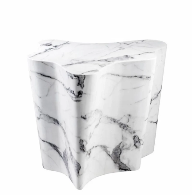 Casa Padrino Luxus Art Deco Designer Beistelltisch aus weißem Kunstmarmor – 68 x 62 x H. 56 cm