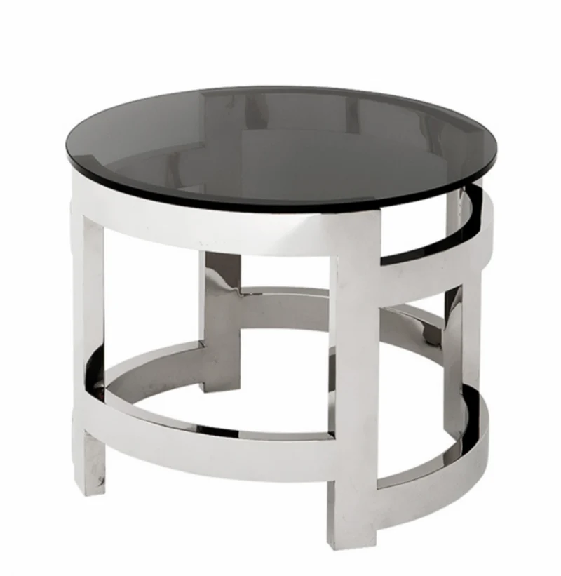 Casa Padrino Luxus Art Deco Designer Beistelltisch, polierter rostfreier Stahl und Rauchglas, 60 x H. 50 cm