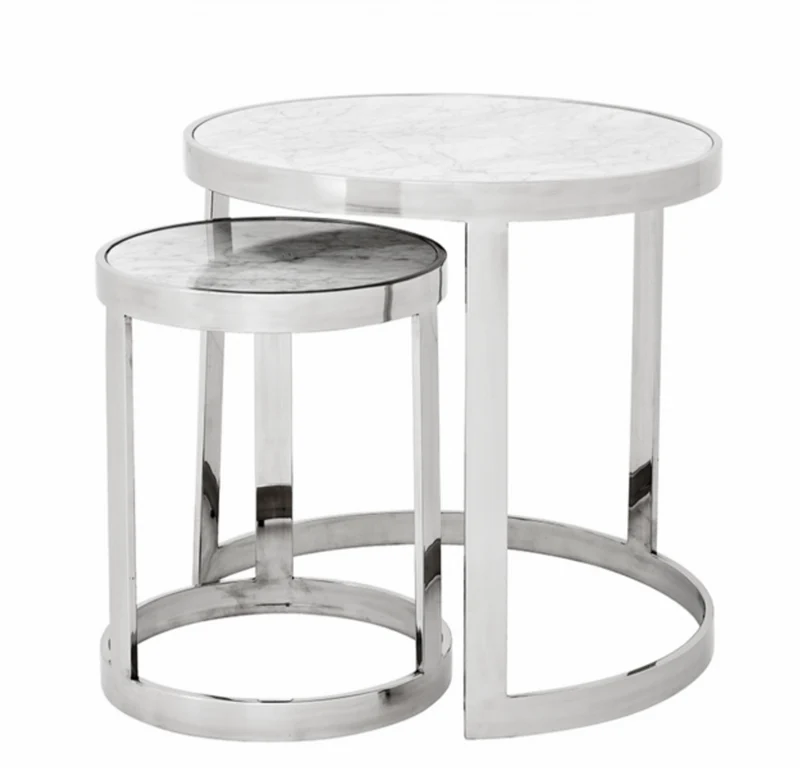 Casa Padrino Luxus Art Deco Designer Beistelltisch 2er Set - Edler Beistelltisch aus Edelstahl und Marmor - 56 x H. 56 cm / 35 x H. 45,5 cm