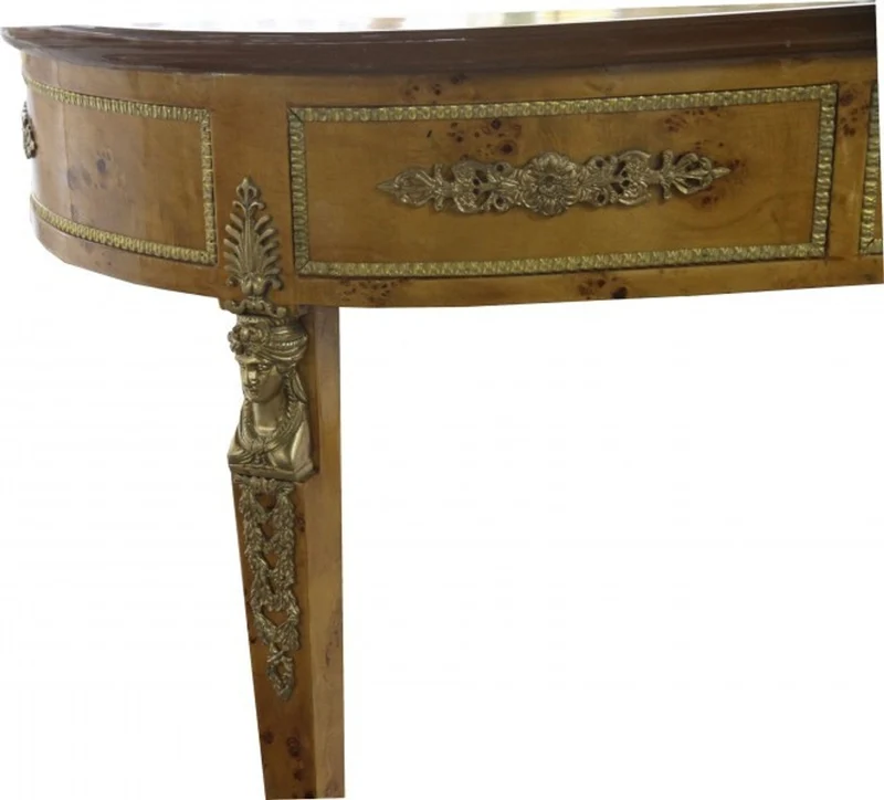 Casa Padrino Luxus Barock Empire Schreibtisch Sekretär mit 3 Schubladen - Vogelaugen Ahorn & Bordeaux Lederoptik - 150 x 77 x 81 cm