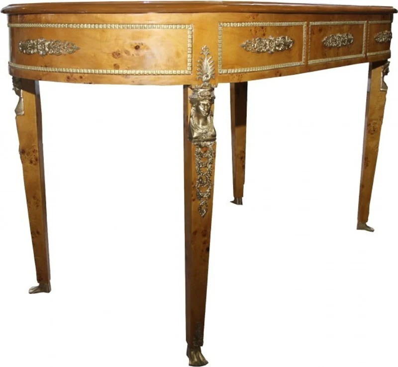 Casa Padrino Luxus Barock Empire Schreibtisch Sekretär mit 3 Schubladen - Vogelaugen Ahorn & Bordeaux Lederoptik - 150 x 77 x 81 cm