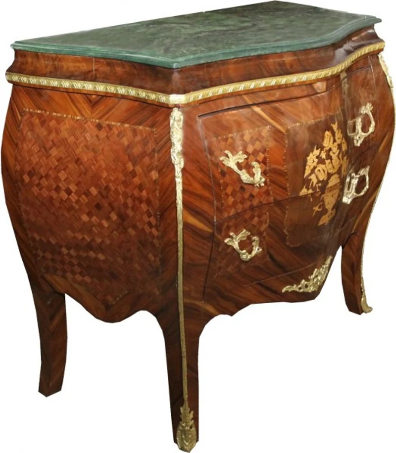 Casa Padrino Barock Kommode Mahagoni braun mit dunkelgrüner Marmorplatte - Luxus Kommode mit 2 Schubladen B 107 cm